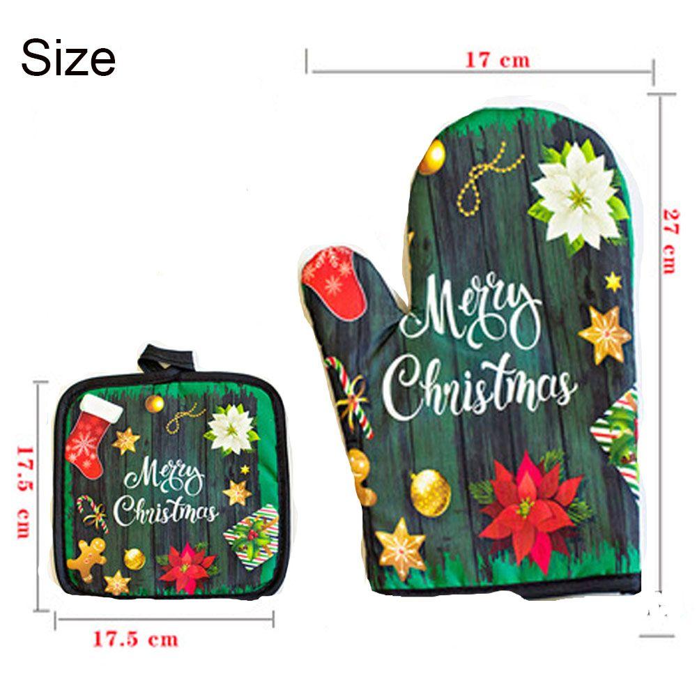 Linen Potholders Mitten Christmas Style Microwave Baking BBQ Glove Thick Anti Hot Oven Mitts Mat