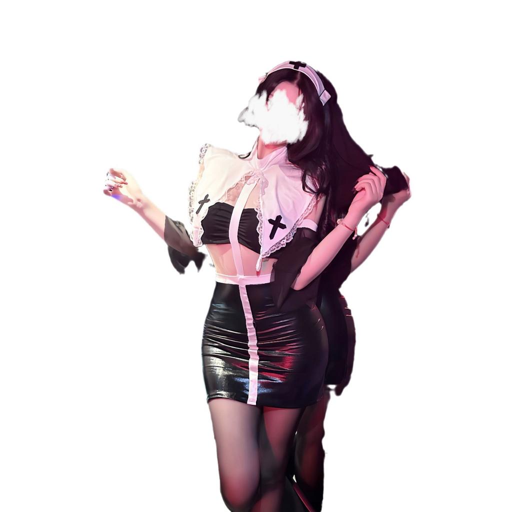 Nový zábavný halloweenský cosplay cosplay kostým jeptišky kožená bunda