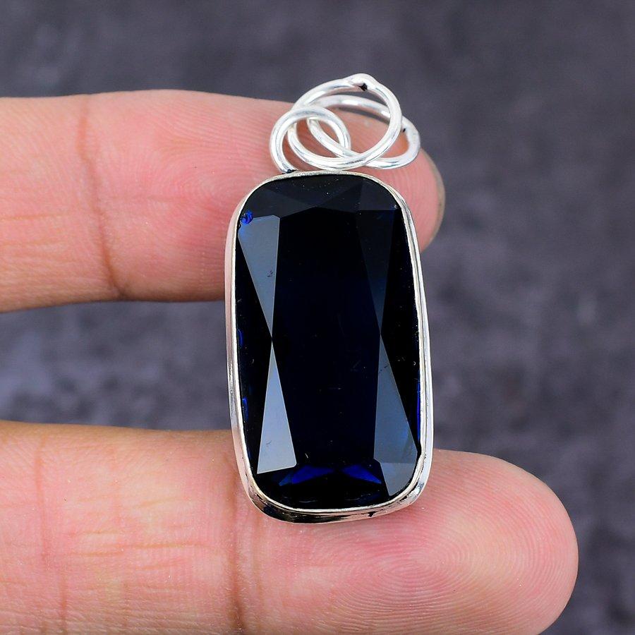 London Blue Topaz Gemstone Handmade 925 Sterling Silver Gift Pendant 1.81" I7Y15