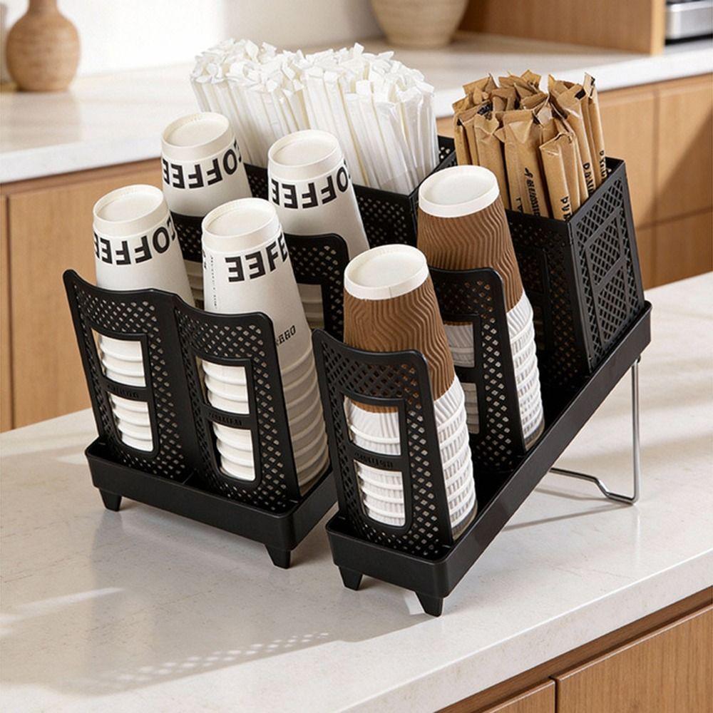 Single/Double Row Disposable Cup Holder Coffee Cup Storage Rack Countertop Organizer