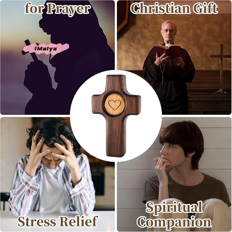 M-1/3pcs Wooden Cross Finger Stress Relax Gifts Christians Fidget Cross My Heart Pocket Prayer Cross Spiritual Symbol Home Decor