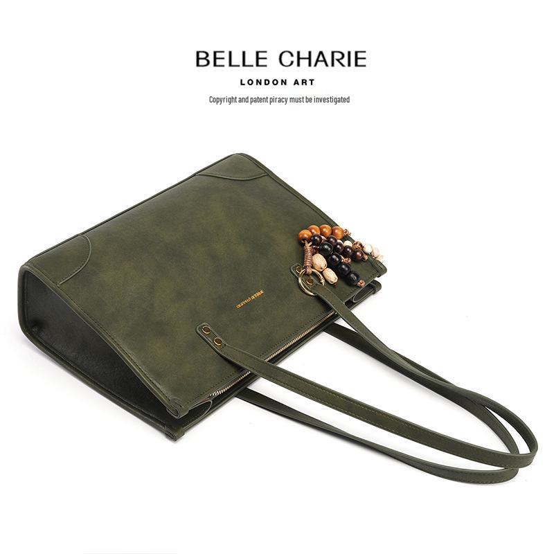 Women's Olive Green Retro Tote Bag - High-end Shoulder Bag for Autumn/Winter 2025