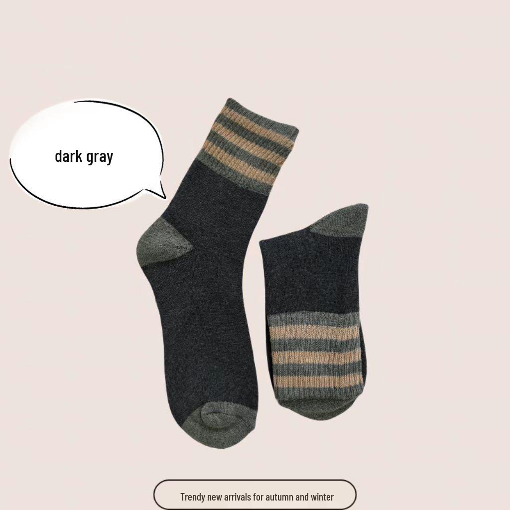 Damen Verdickte Gestreifte Mid-Calf Socken: Fleecegefütterter Frottee für Wärme, Herbst- & Winter-Retro-Woll-Design