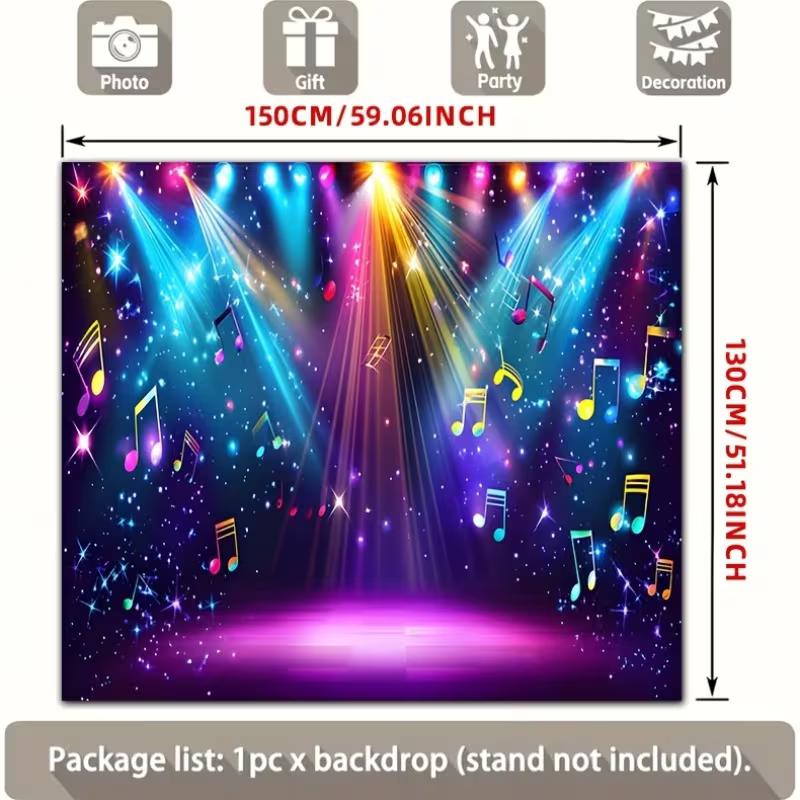 Sfondo Colorato con Spotlight da Palco e Note Musicali per Feste