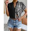 Elegante Mode Gestreifte Floral Bedruckte V-Ausschnitt Kurzarm Street Knopfleisten Hemden 2025 Sommer Lässiges Lockeres Oberteil Bluse Damen Blusas