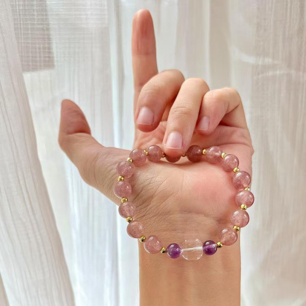 Vintage Natural Strawberry Crystal White Crystal Amethyst Bracelet Bracelet