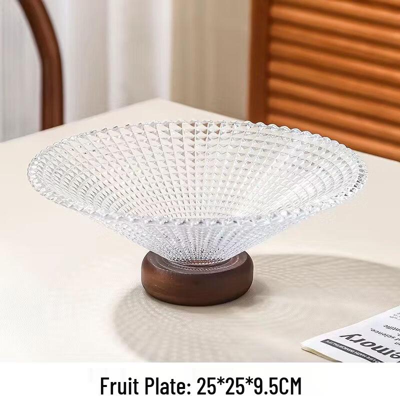 

Hanyou Large Glass Fruit Plate with Wooden Stand (Set of 2)