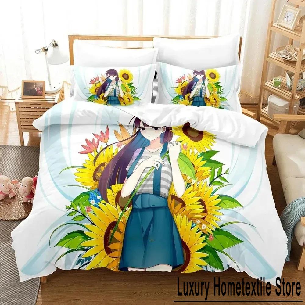 Anime Komi Can't Communicate Bedding Set Duvet Cover Bed Set Quilt Cover Pillowcase Comforter King Queen Size Boys Adult