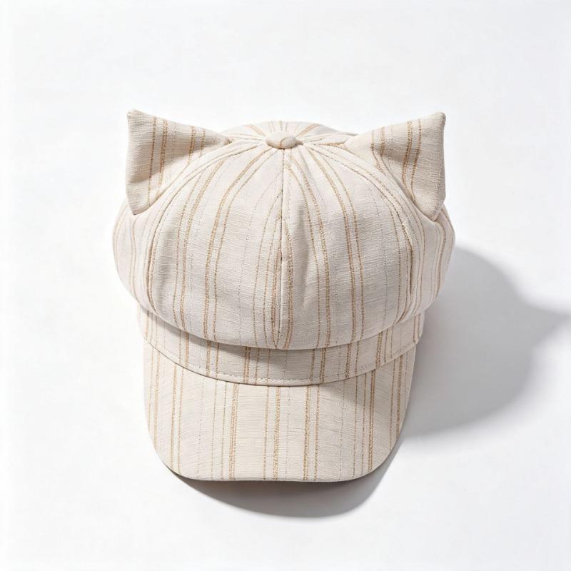 Women Striped Cat Ear Octagonal Hat Japanese Style Versatile Cute Hat