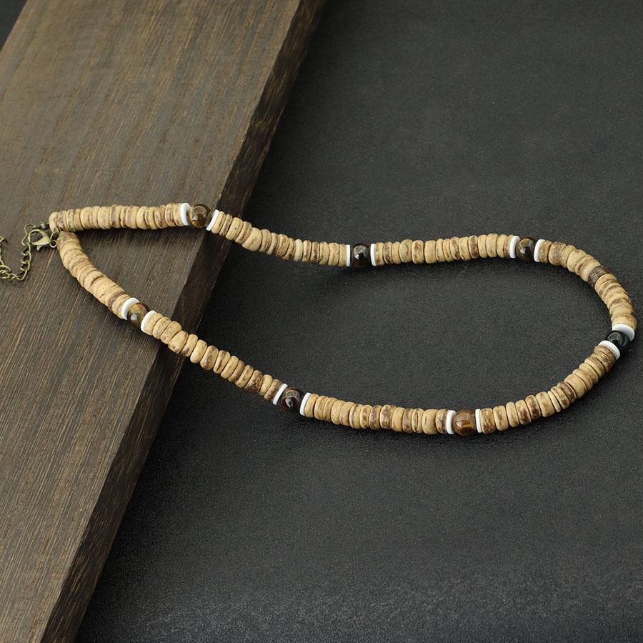 Módní pánský náhrdelník Přírodní kokosová skořápka Dřevěný límec 19 palců Choker Colar Tygří oko Howlitový kámen Collana Dárek pro něj