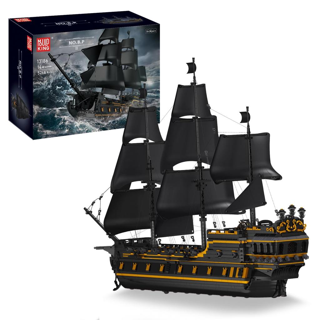 Mould King 13186 Pirate Ship Model Building Blocks, MOC Black Pearl Sailing Ship Model Building Blocks Set, Ship Model Set Assembly Toy, Great Gift