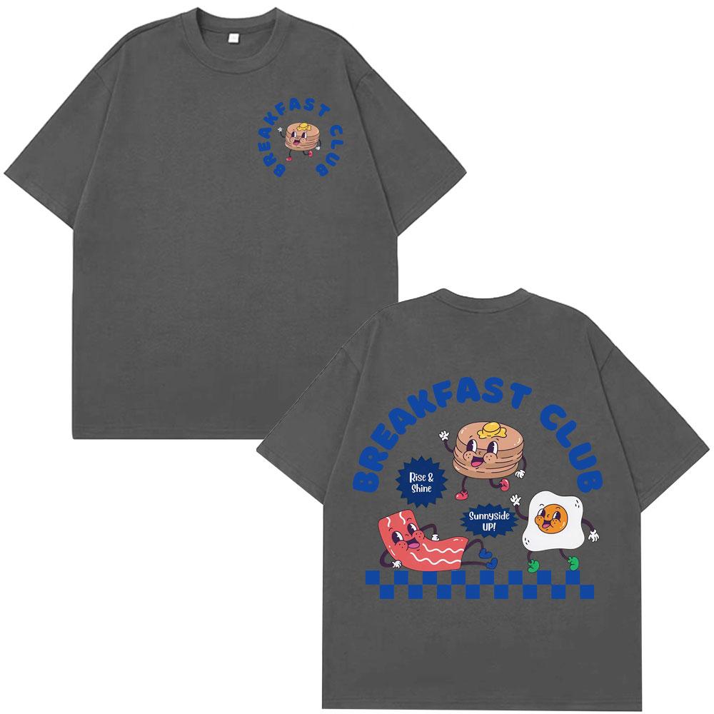 Men's and women's fashionable loose cartoon breakfast club fun cotton T-shirt