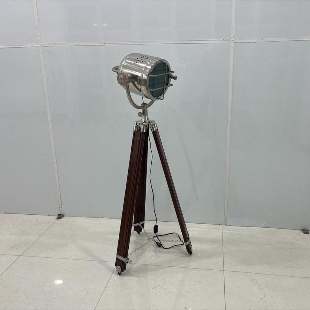 Spotlight Chrome Finish Floor Lamp Searchlight Polish Wood Tripod Home Décor Corner Lamps