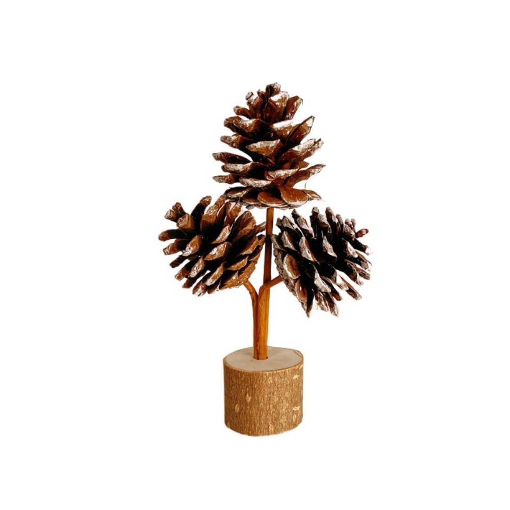 Natural Pinecone Tabletop Pine Cone Ornament Handcrafted Wood Base Holiday Pine Cone Accessories DIY Decoration