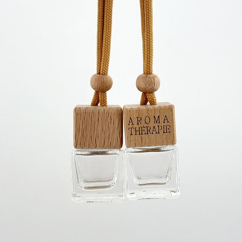 1Pcs 8Ml Diffusers Essential Oils Empty Wooden Bottle Square Lid Car Hanging Accessories Perfume Bottles Freshener Oil Diffuser