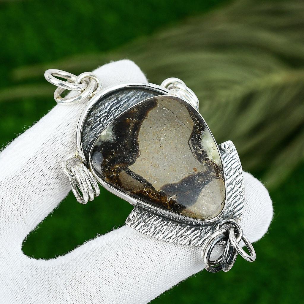 Anniversary Gift For Her Natural Septarian Gemstone Pendant 925 Sterling Silver