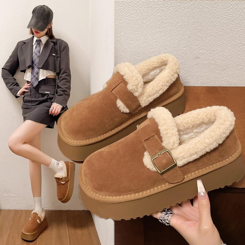 Thick Soled Snow Boots for Women, Winter with Added Velvet, Maillard Lefu Cotton Shoes, One Foot Retro Boken Shoes