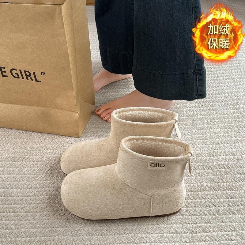 

Women s Lightweight Chunky-Heeled Winter Insulated Fleece-Lined Fur-Trimmed Snow Boots Slip-Resistant Casual Sporty Suede Martin Boots 40 бежевый