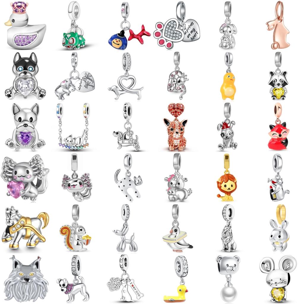 925 Silver Squirrel Fox Lion Rabbit Charm Beads DIY Bracelet Women Fashion Jewelry Gift