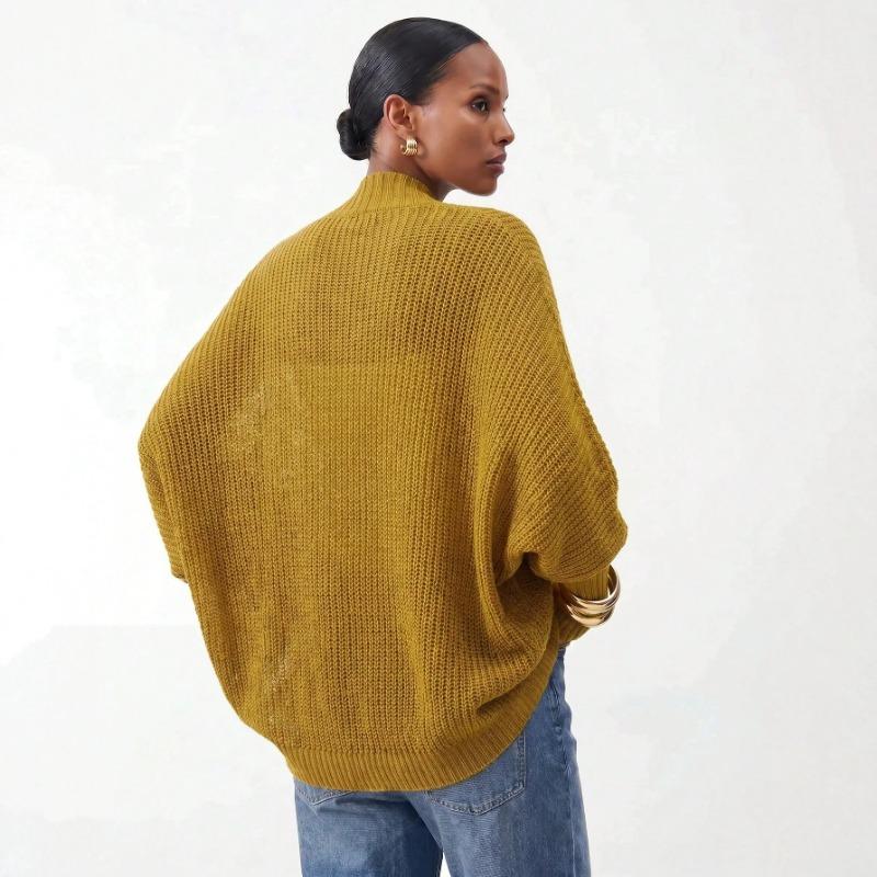Women S Casual Mustard Yellow Solid Long Sleeve Cardigan Sweater