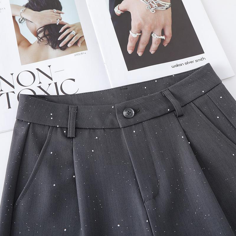 Women's Gray Wide-Leg Suit Pants: 2025 Spring/Summer Draping Straight-Leg Loose Trousers