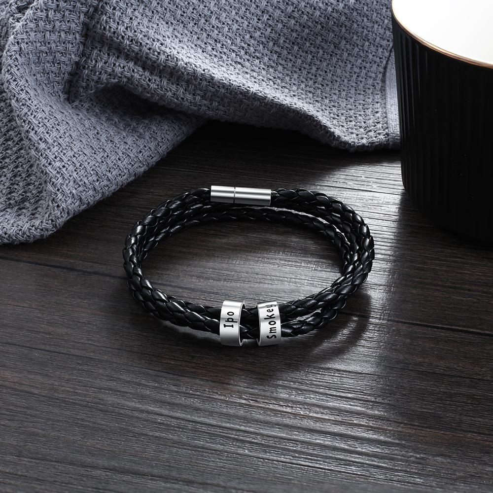 Personalized Bracelets Black Braided Rope For Men Engraved 2 Names Promised Multiturn Bangles Custom Anniversary Souvenir GiftAnniversary Gift Idea