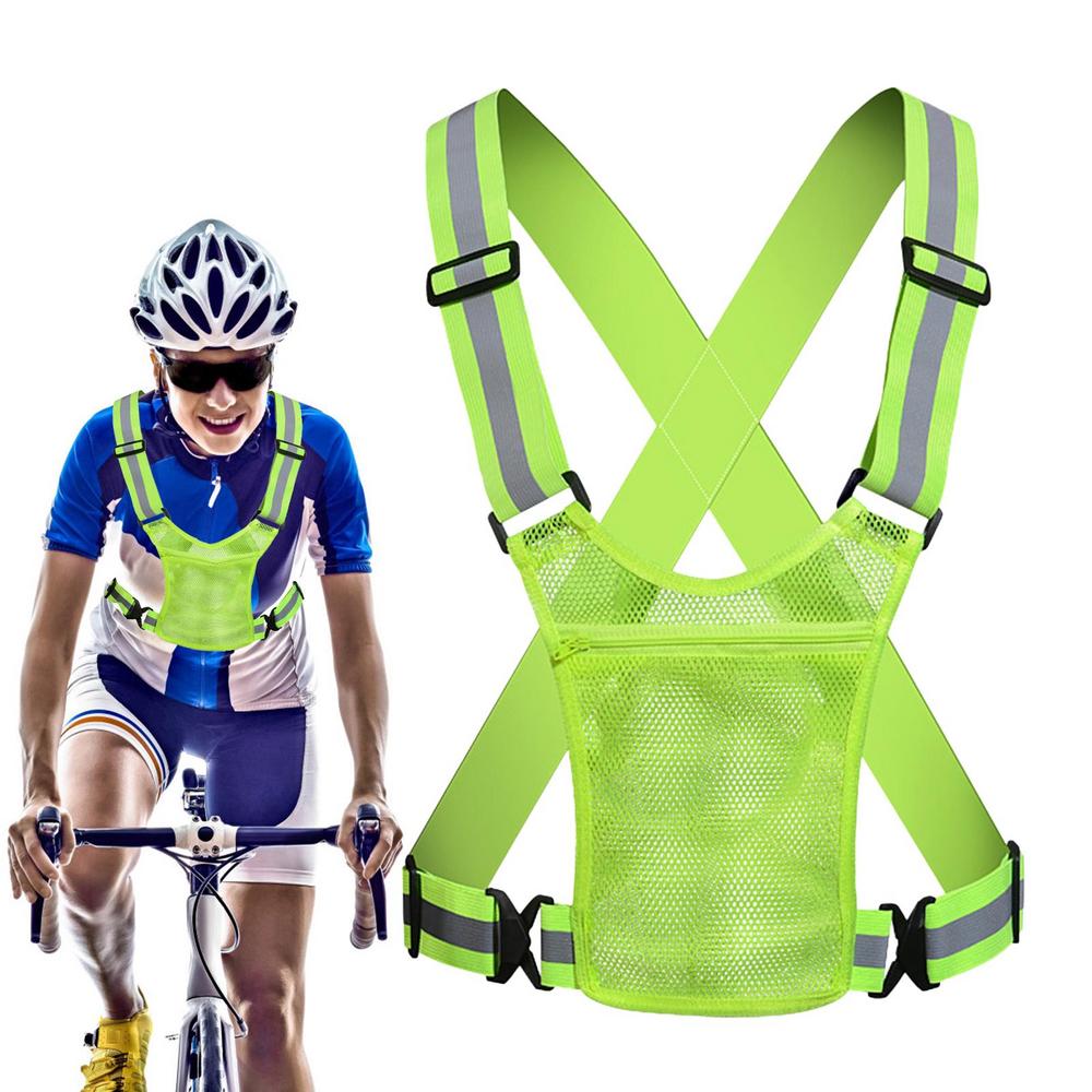 

Светоотражающий жилет для бега, светоотражающий жилет, легкий светоотражающий жилет с карманом для телефона, регулируемый светоотражающий жилет для бега зелёный