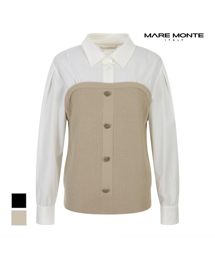 MAREMONTE Knit Contrast Collar Blouse_M242Mbl09S0