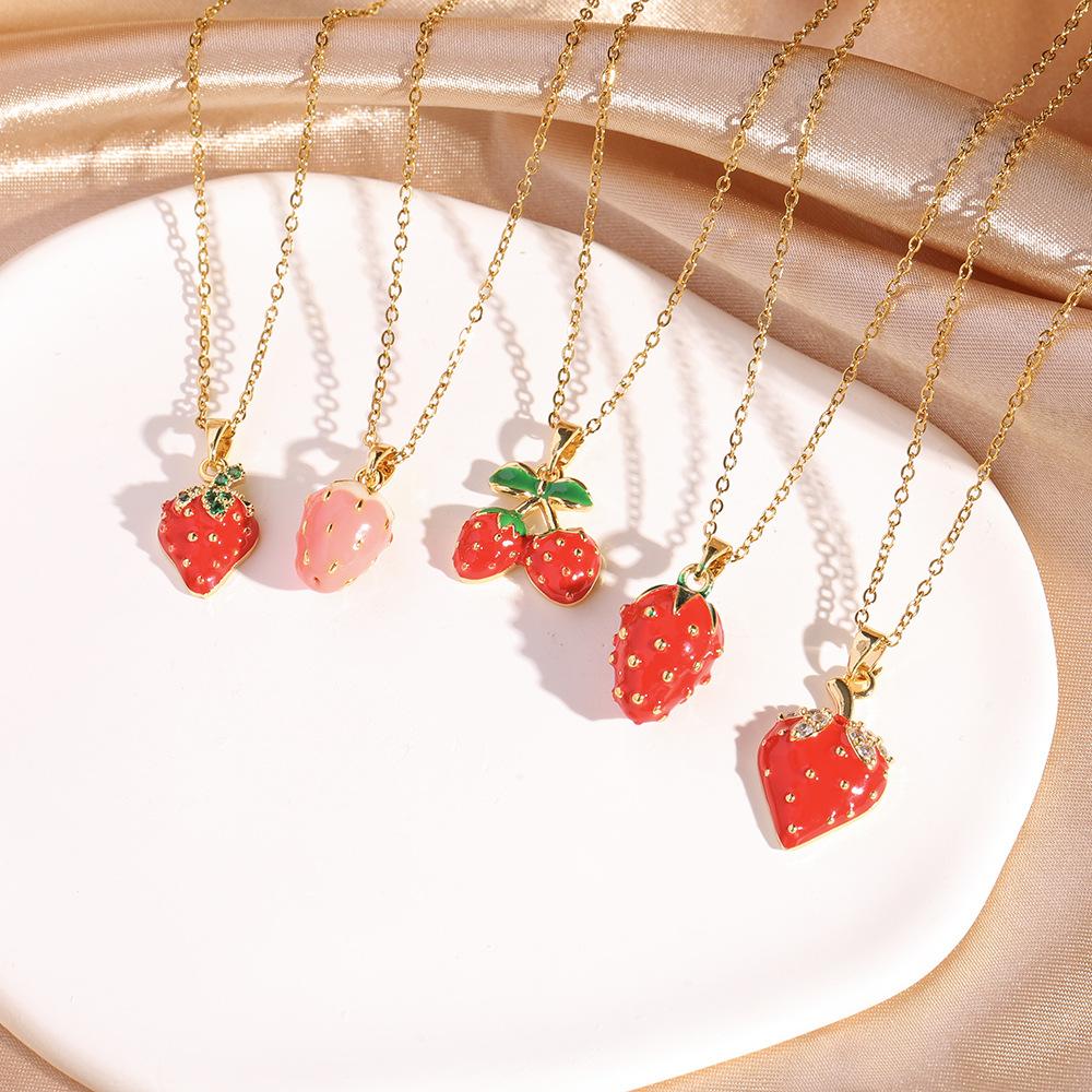 Fashion Zircon Cherry Pendant Titanium Steel Necklace Women's Collarbone Chain Jewelry