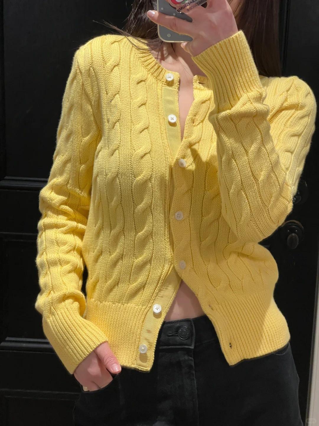 

High-Quality Ralph 25 Early Autumn Cotton Cable Knit Sweater with Small Pony Embroidery - Round Neck, Long Sleeve Cardigan L (115-130 jin)