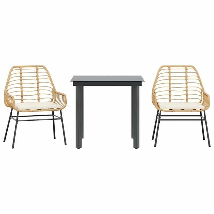 VidaXL Ensemble à manger jardin coussins 3pcs marron poly rotin verre 3334555