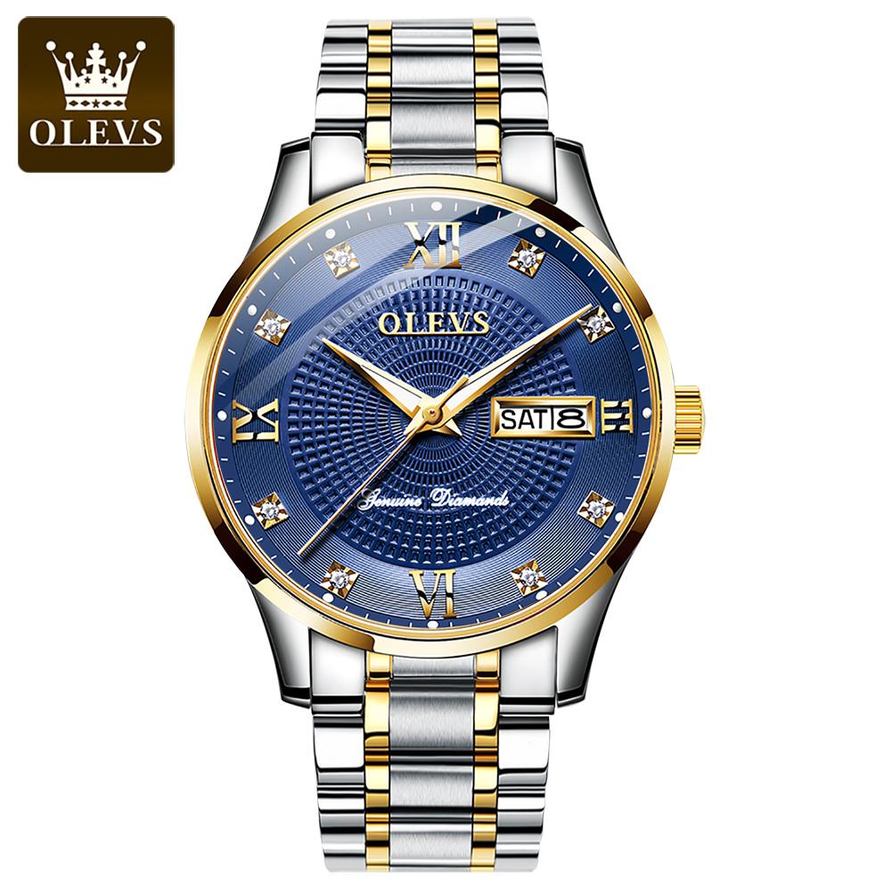 OLEVS 6603 Automatic Mechanical Man Watch Luxury Diamond Roman Scale Dual Calendar Luminous Waterproof Business Men's Watches