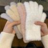 Solid Color Furry Gloves Thickened Five Finger Gloves Fashion Winter Gloves  Winter