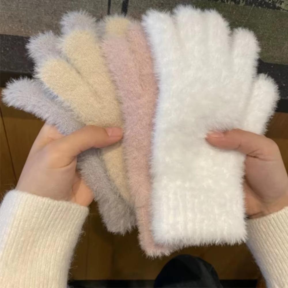 Gants Épais et Fourrés Résistants au Froid Gants Cinq Doigts Gants Tendance en Velours de Vison Hiver