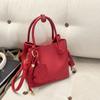 Korean Style Niche Casual Simple Lychee Pattern Portable Bucket Bag Temperament All-matching Work Commuter Mother Cross-body Women