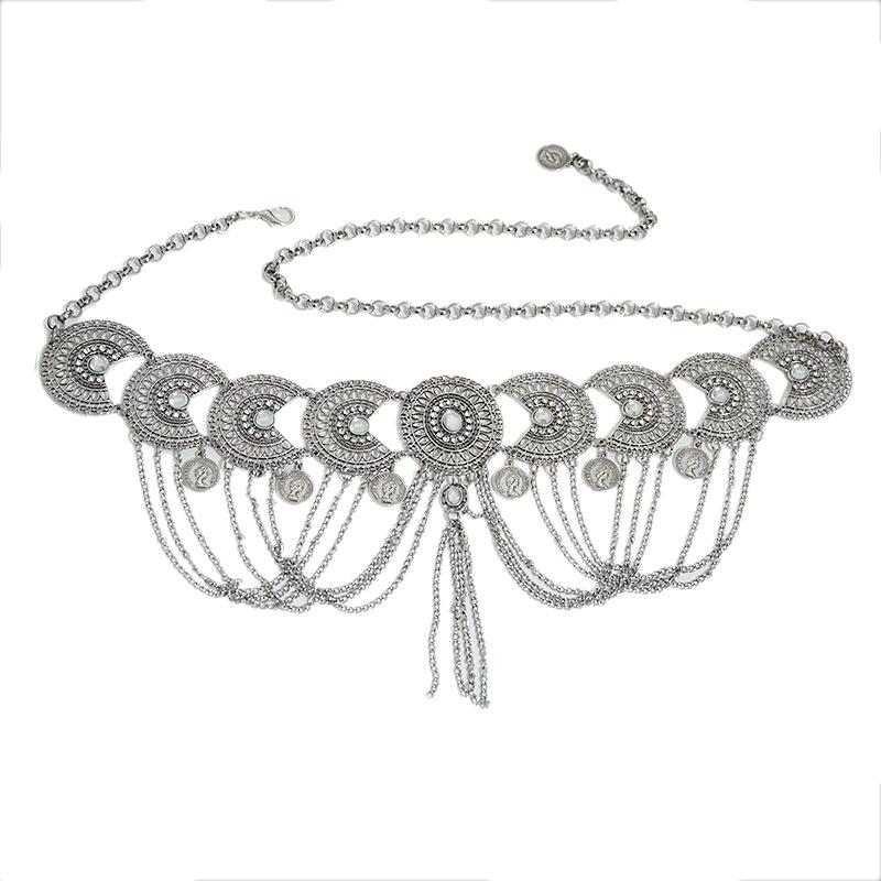 Mei New women's belt - rhinestone-embellished vintage metal coin pendant belly dance waist chain