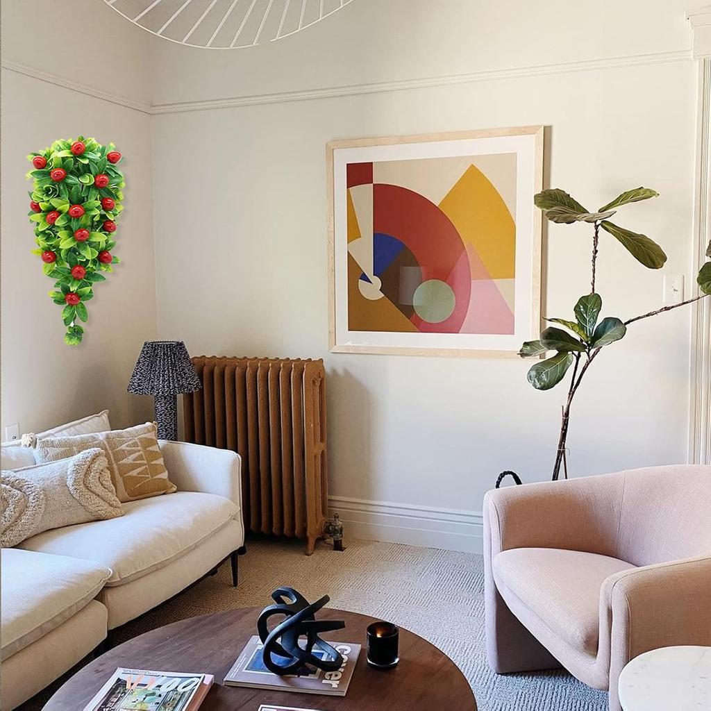 2 Pack Artificial Teardrop Wreath, 15.7 Inch Realisric Greenery Teardrop Swag with Orange, Lemon, Peach,