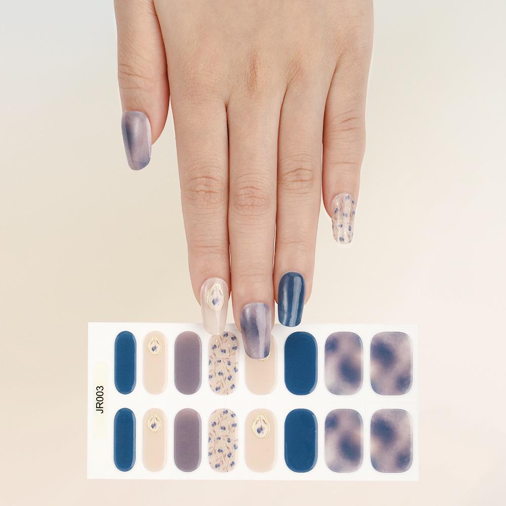 New Semi-Cured UV Gel Nail Stickers - 16 Finger Set with Light Therapy Curing Lamp for Full Nail Coverage