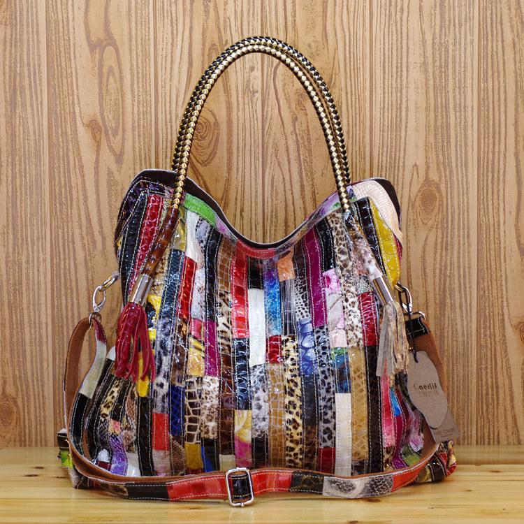 Genuine Leather Women's Bohemian Snake Print Crossbody Shoulder Bag - New Colorful Design