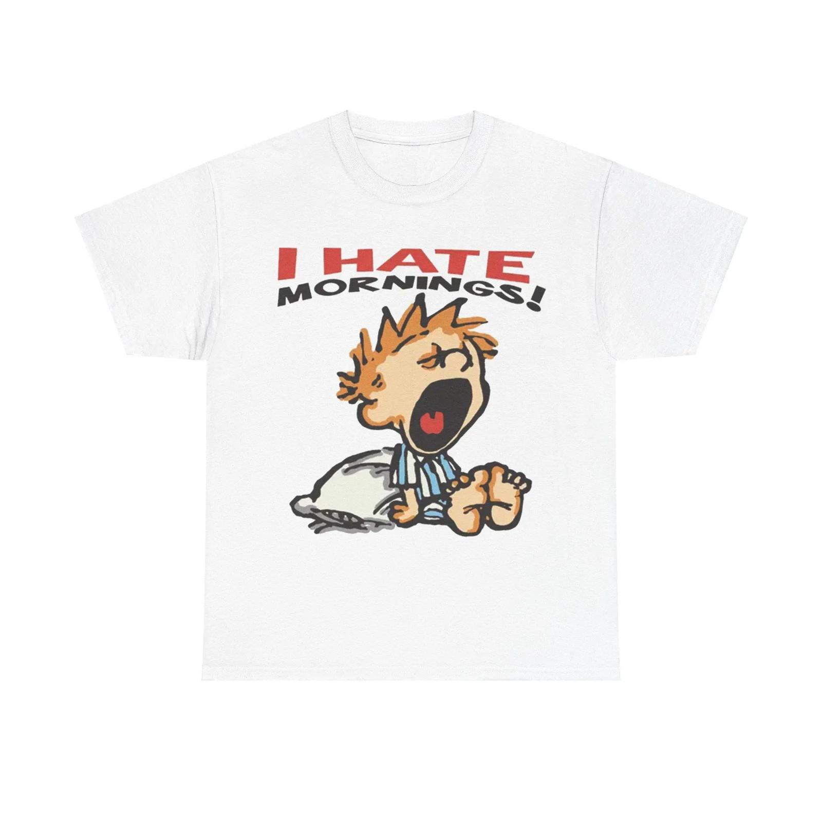 100% Cotton Oversized Vintage I Hate Mornings Tshirt, Retro Cartoon Tshirt, Fit S разноцветный
