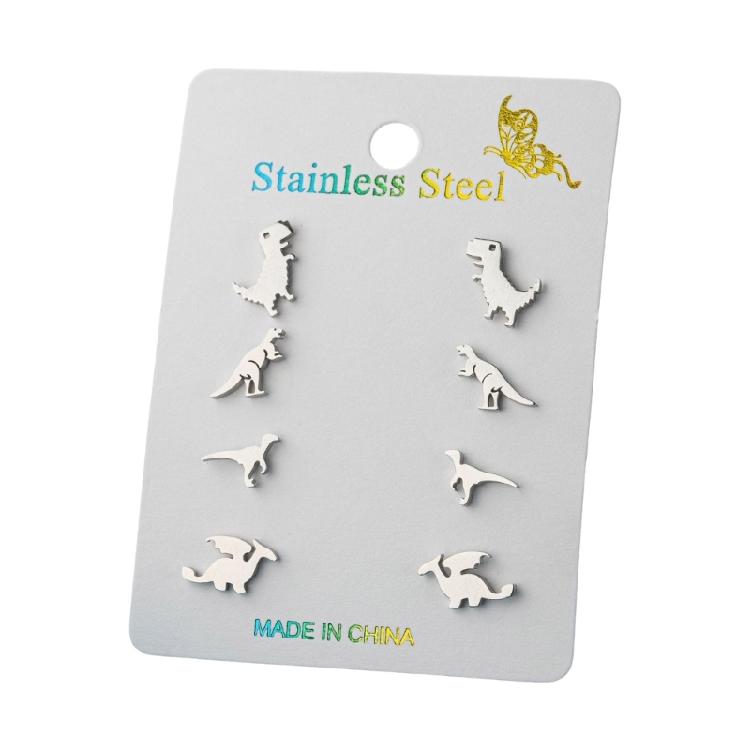 

4 Pairs Dinosaur Earrings Fun Stainless Steel Ear Studs Dinosaur Ear Jewelry Suitable for Fashionable Teens Present