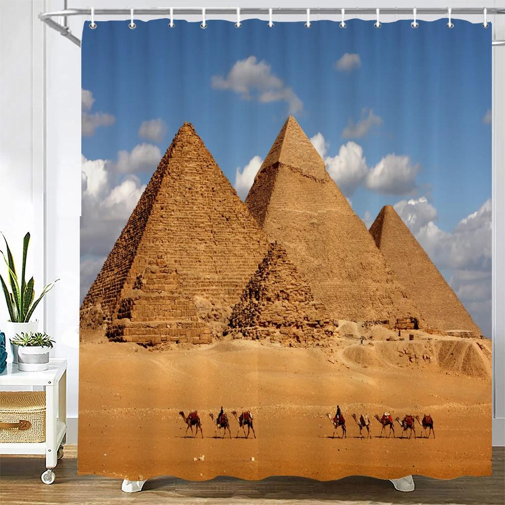 Starověký Egypt Pyramidy Sprchové závěsy Koupelnový závěs Retro nástěnná malba Pouštní krajina Frabic Vodotěsný Polyesterový Koupelnový závěs