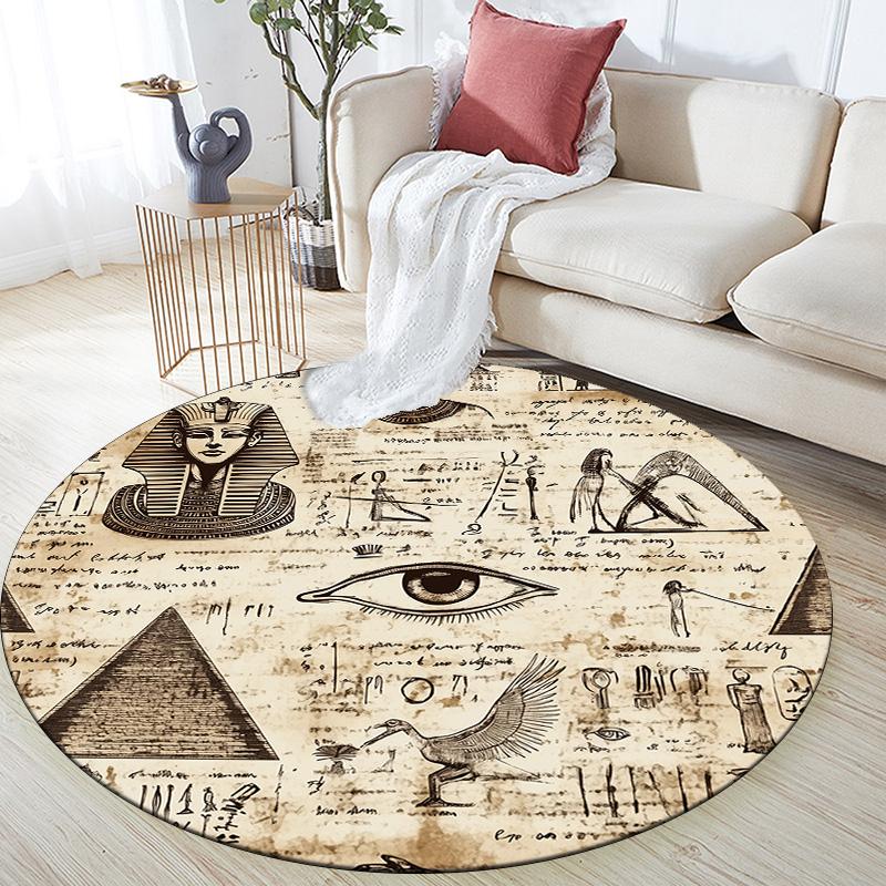 Ancient Egyptian Gods,Round Area Rug,Carpet Rug for Living Room Bedroom Sofa Playroom Decor,Non-slip Floor Mat