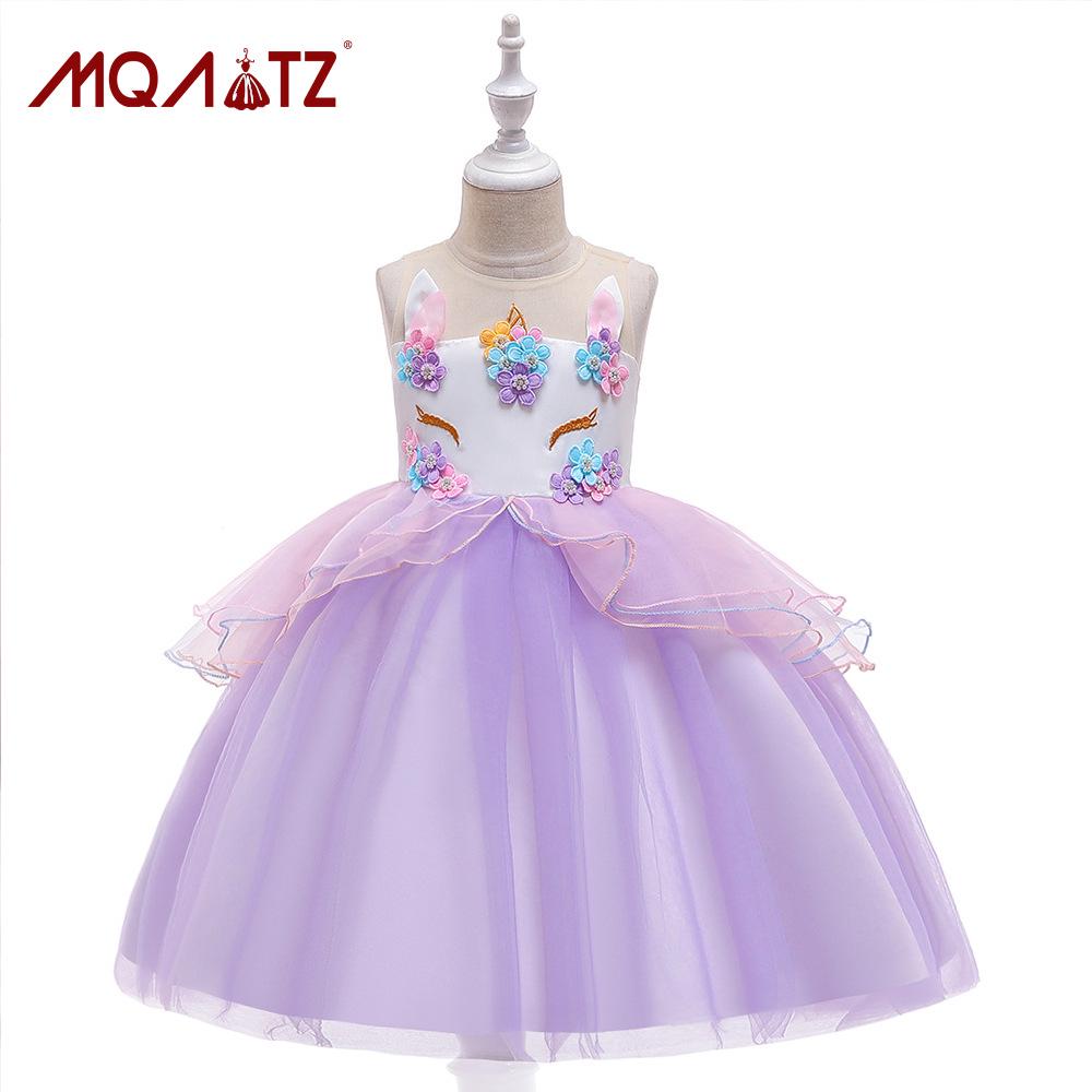 Princeznovské nadýchané šaty s jednorožcem pro dívky - Letní outfit na klavírní vystoupení