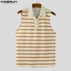 INCERUN Men Lapel Collar Sleeveless Stitching Striped Casual Loose Tank Tops