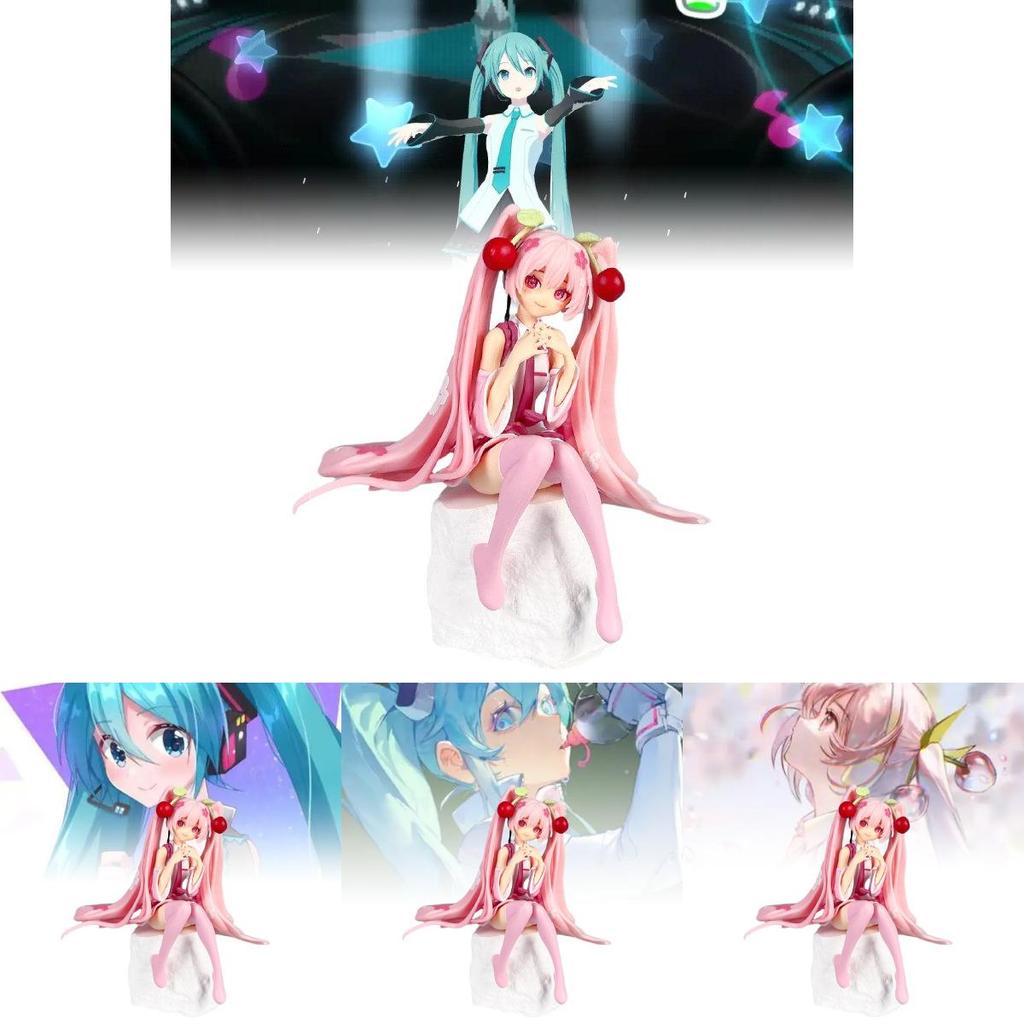 Adorable Vocaloid Miku Hatsune Sitting Pose Cherry Blossom Pvc Figure Model For Collectors
