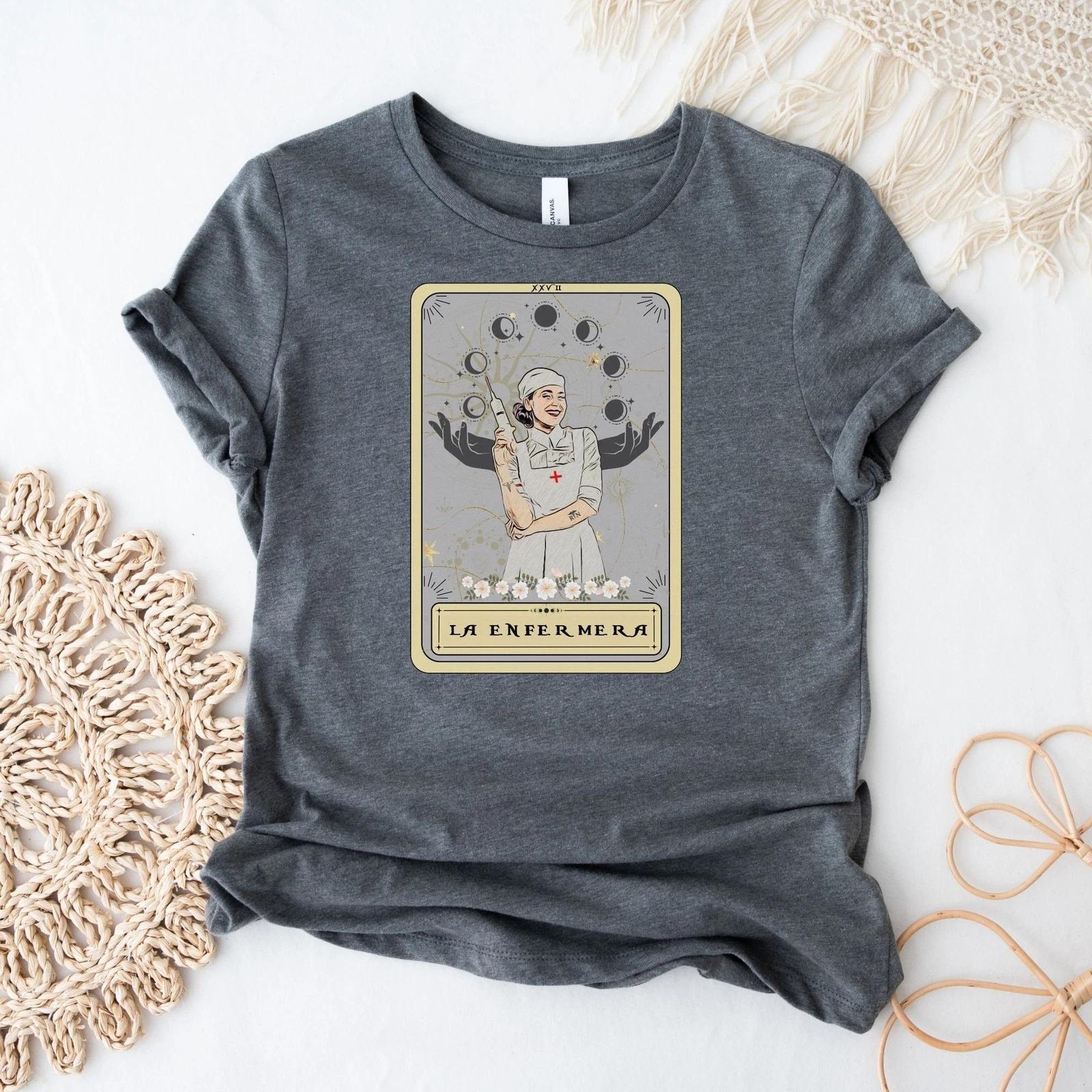 Enfermera Tarot Card T-Shirt Latina Nurse 2XL