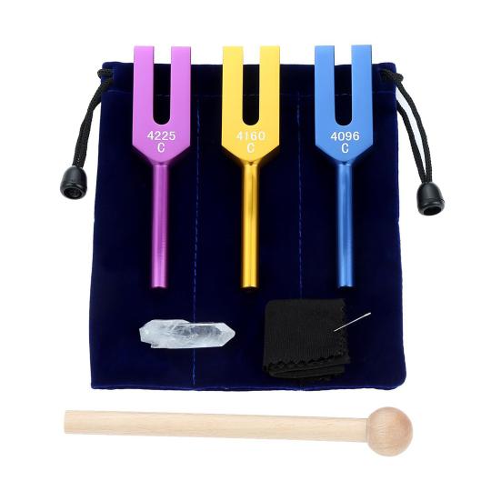 3 Stück Aluminium-Stimmgabel mit Holzhammer Faux-Kristall-Tasche 4096/4160/4225Hz Heilinstrument Stimmgabel Yoga Meditation Entspannung Zubehör