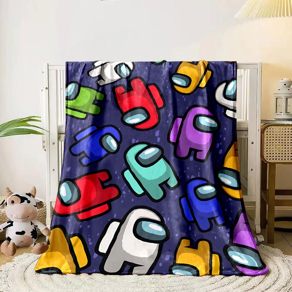 Crewmate colorati con caschi da "Among Us" su uno sfondo maculato scuro. coperta per tutte le stagioni coperta per pausa pranzo regalo