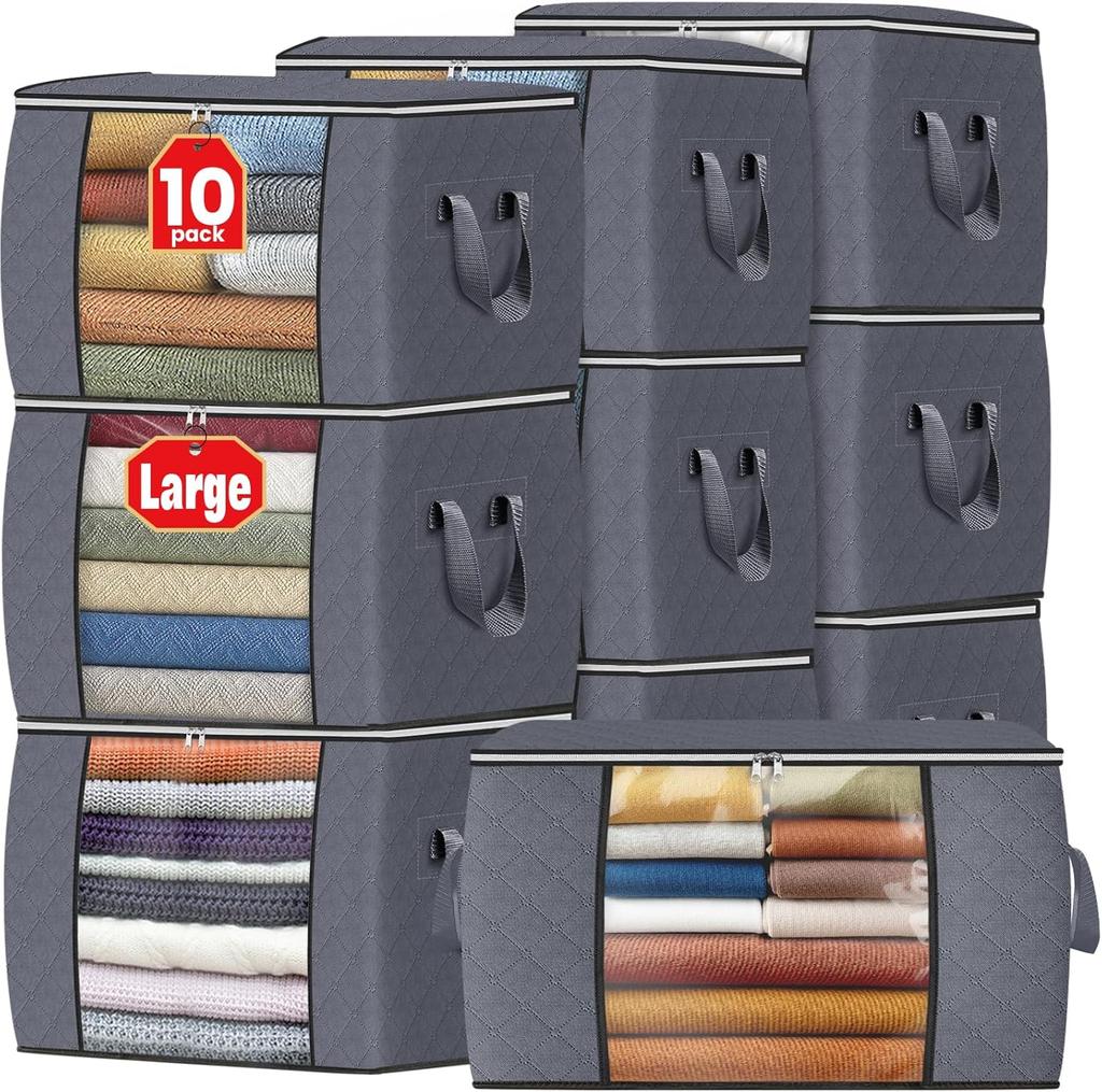 Fab Totes Storage Bags,Clothes Blanket Storage Bins Foldable Closet Organizers with Reinforced Handle for Home Dorm Storage and Organization